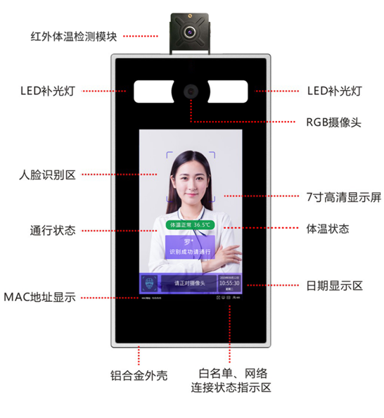 7-inch temperature mask face detection and recognition terminal